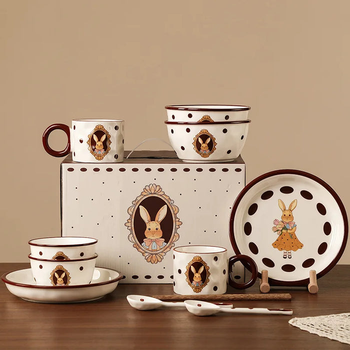 Dinnerware Set Easter Tableware Set Rabbit Ceramic Tableware Set Two Person Bowl Plate Set Gift Box