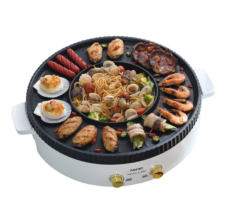 Korean Non-stick Electric Steamboat Hot Pot with Divider Smokeless Non-Stick Pot