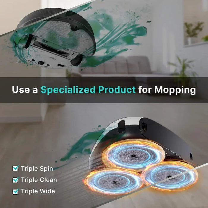 Three-Spin Robot Mop, Ultra Quiet Smart Mopping Robot Cleaner, for Hard Floor & Tile Cleaning with Remote Control, Water Tank