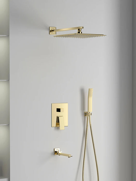 Gold Shower Set For Bathroom Black Wall Mounted Rainfall Shower System In-Wall Bathtub Faucet Hot And Cold Mixer Combo Set Tap