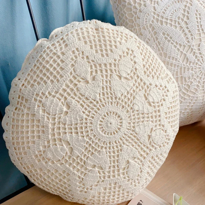 Cotton and Linen Crochet Cushion Cover Handmade Crochet Woven Pillow Case 40*40cm Decorative Pillows for Sofa Square Circular