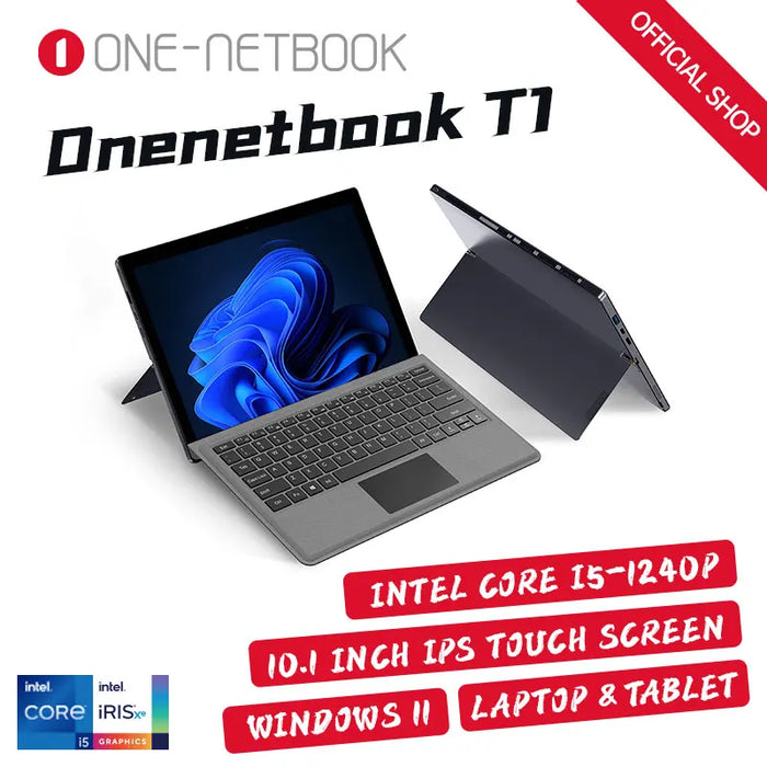 One Netbook T1 13" 2K IPS Surface Tablet Laptop 2in1 PC Gen12 Intel Core i5 1240P DDR5 16G+2TB SSD Windows 11 WiFi 12000mAh 65W