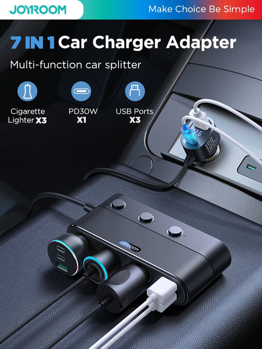 Joyroom 139W USB C Car Charger 7-Port Fast USB Car Phone Charger Fast Charging PD QC3.0 Cigarette Lighter Car Charger Multi Port