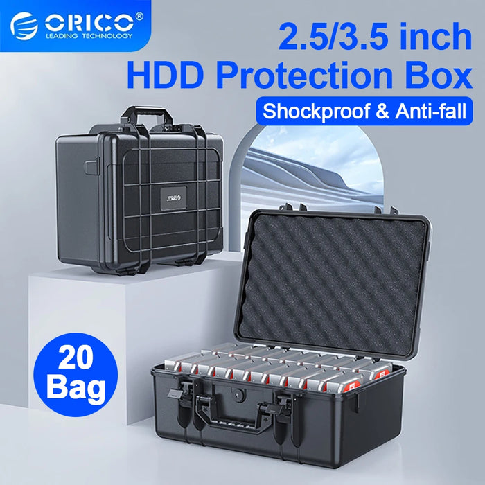 ORICO 2.5/3.5 inch 20 Bay HDD Hard Drive External Protection Storage Case Box Portable Multi Bay Water\Dust\Shock-proof SSD Case