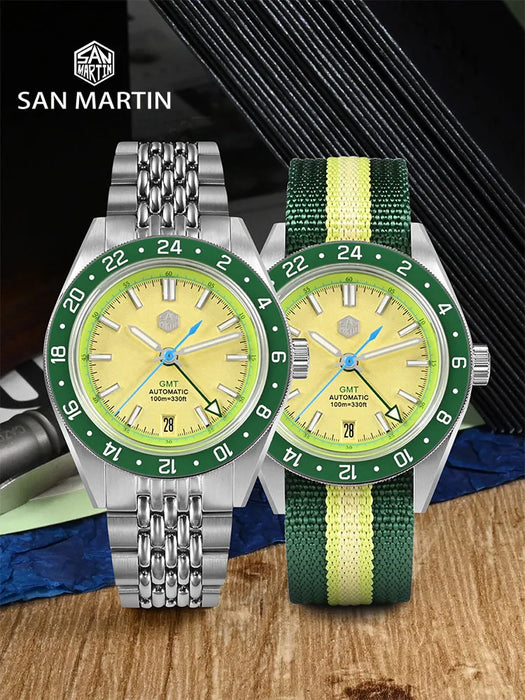 San Martin Limited Edition 39.5mm Full Luminous NH34 GMT Original Design Men Sports Watch Automatic Mechanical Waterproof SN0116