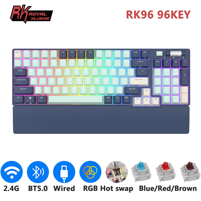 RK ROYAL KLUDGE RK96 Wireless Bluetooth Mechanical Keyboard 96 Keys RGB Tri-Mode BT5.0/2.4G/USB Hot-swappable Gamer Keyboard