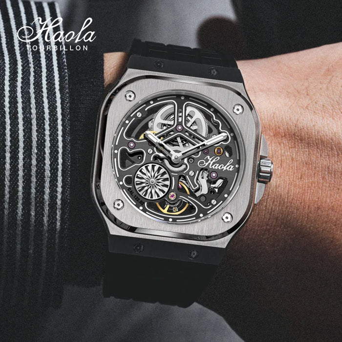 Haofa Skeleton Automatic Movement Watches Men Luminous Sapphire Self-wind Mechanical Watch Waterproof 80H Power Reserve 1960