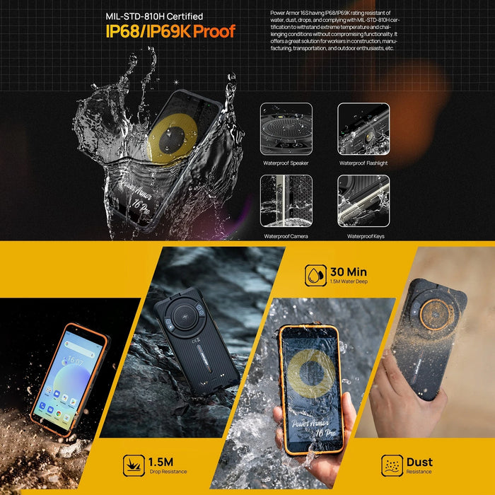 Ulefone Power Armor 16S Rugged Smartphone Waterproof 16GB+128GB 5.93 inch 50MP Camera 9600mAh Android 13 Support NFC Google Pay