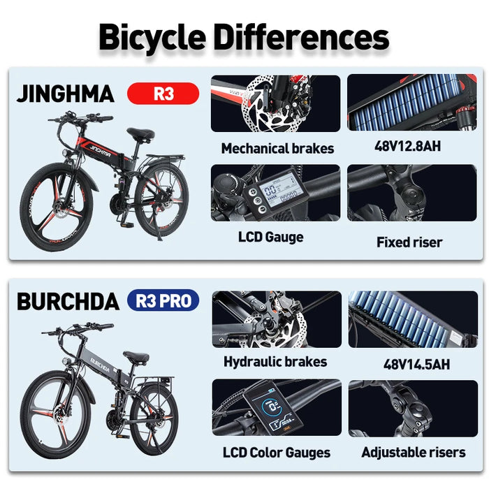 BURCHDA-R3Folding Electric Bike, Lithium 800W Mountain Bike, National Standard,48V,25.6AH,45KM/H