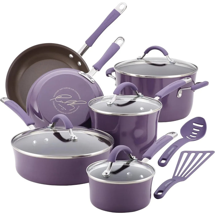 Nonstick Cookware Pots and Pans Set, 12 Piece, oven safe and easy cleanup, Purple, Suitable for gift giving, free shipping