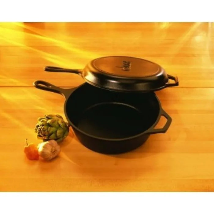 Lodge Pre-Seasoned 2-in-1 Cast Iron Combo Cooker - 3.2 Quart Deep Pot Cooker + 10.25 Inch Frying Pan - Use in the Oven,