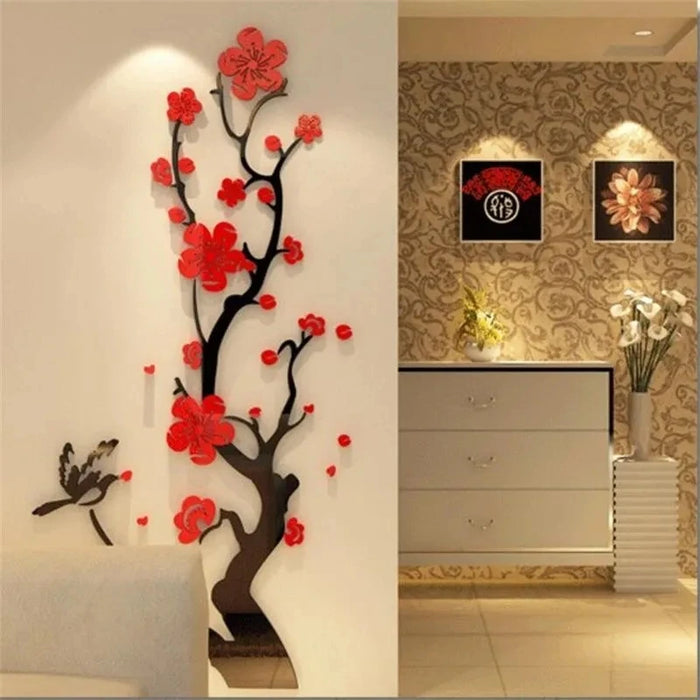 Chinese Style 3D Wall Stickers Plum Blossom Flowers Stickers Home Decorations Living Room Dinning Room Wall Decor Decals Acrylic