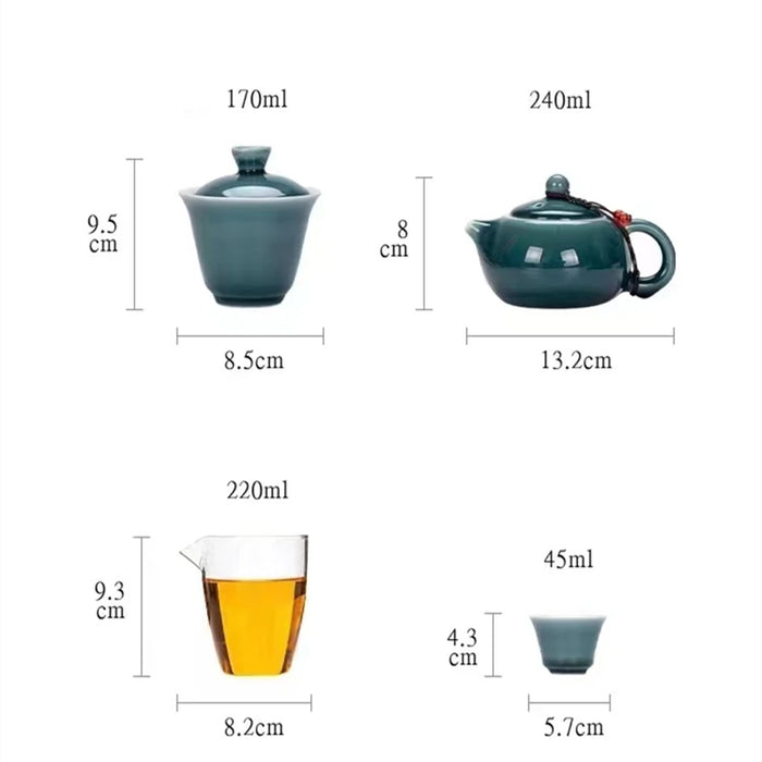 Mini travel tea set portable Chinese style ancient charm household gift teacup teapot cover bowl