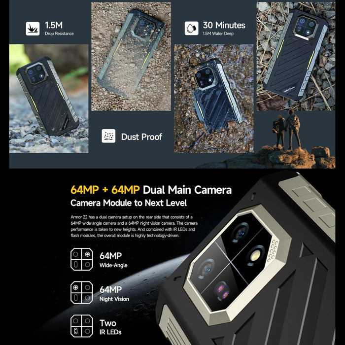 Ulefone Armor 22 Rugged Android 13 Mobile Phone 8GB+128/256GB Global Smartphone 6600mAh 64MP Night Vision Camera World Premiere