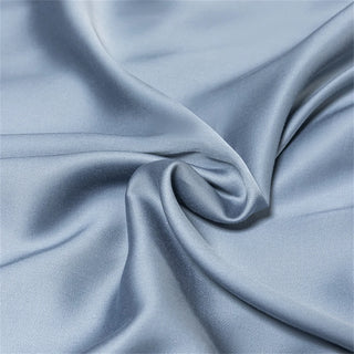 Liv-Esthete Sleep Gift Blue Gray 100% Silk Bedding Set Silky Luxury Queen King Duvet Cover Flat Sheet Pillowcase Bed Linen Set