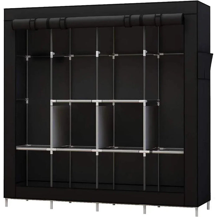 Portable Closet Large Wardrobe Closet Clothes Organizer with 6 Storage Shelves, 4 Hanging Sections 4 Side Pockets,Black