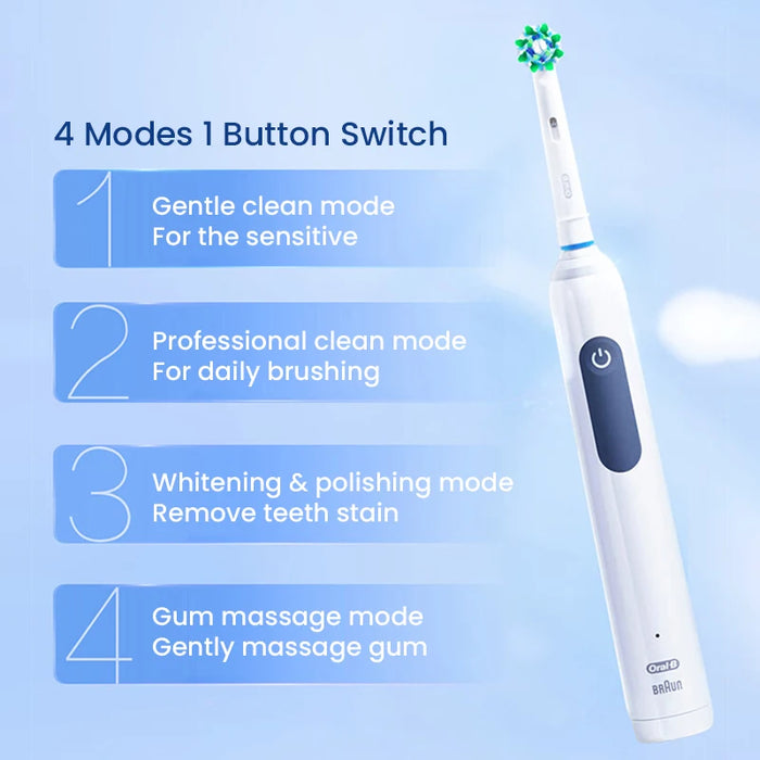 Oral B Pro Ultra Electric Toothbrush 30S Smart Timer Pressure Pro 4 Modes Gum Care Deep Clean Tooth Brushes with 3 Brush Heads