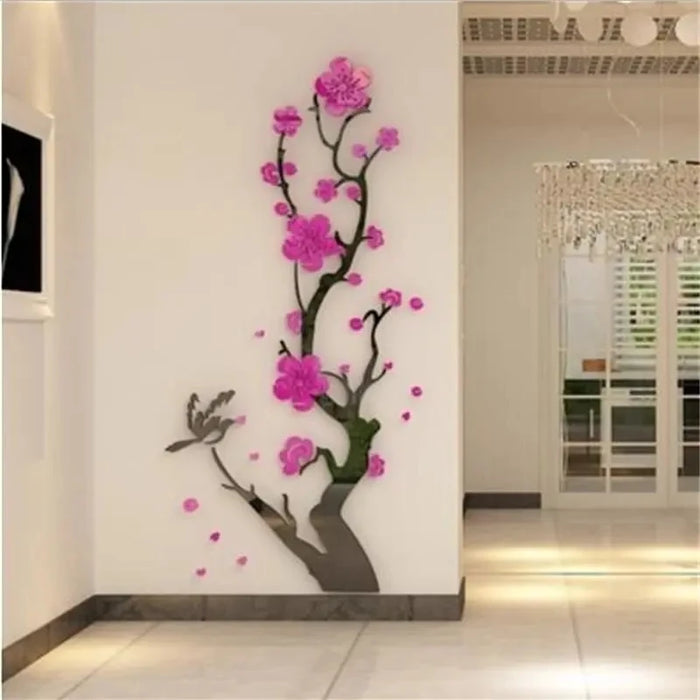 Chinese Style 3D Wall Stickers Plum Blossom Flowers Stickers Home Decorations Living Room Dinning Room Wall Decor Decals Acrylic