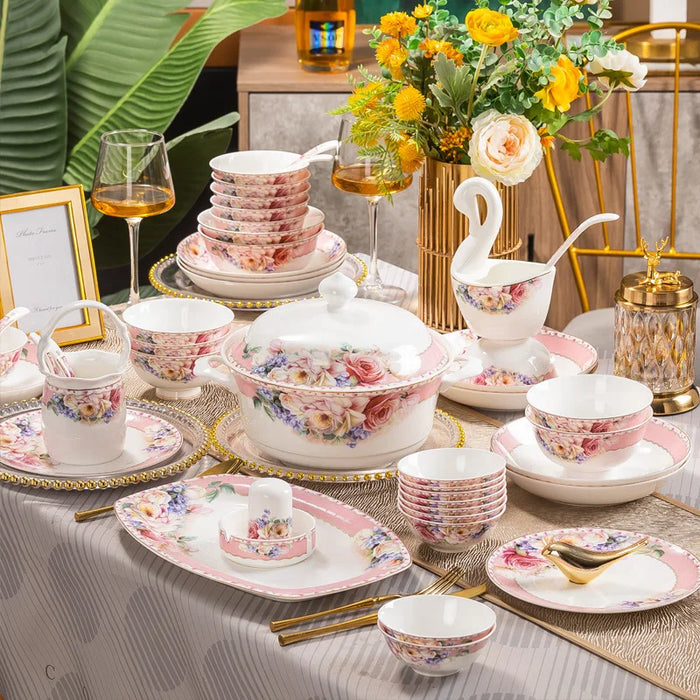 Fashion Bone China Dinnerware Sets 60 pieces Luxury Tableware Set Food Bowl Dinner Plate Kitchen Dishes Spoon And Chopsticks Set