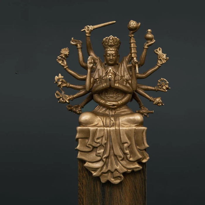 Bodhisattva Bronze Sculpture Statues Originality Buddha Mother with Small Buddha Household Mini Exquisite Tea Space Decoration