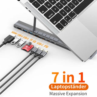 Laptop Stand with USB C 3.1 HUB USB 3.0 7 in 1 4K HDMI SD TF Card Reader Adjustable Portable for Macbook Aluminium Notebook