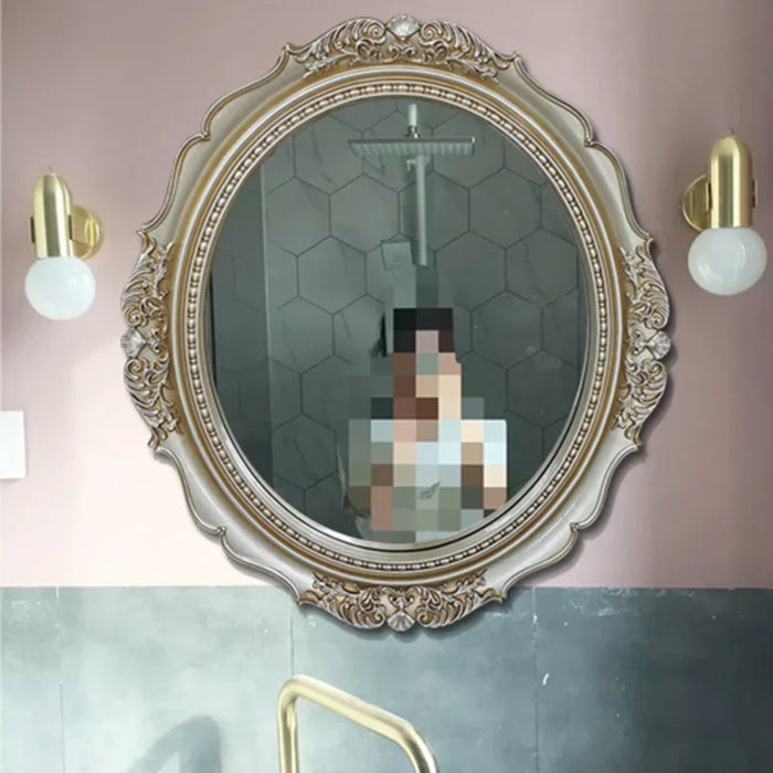 Hanging Vintage Mirror Bathroom Frame Aesthetic Vanity Mirror Gold No Fog Oval Espejo Para Ducha Afeitar Home Improvement