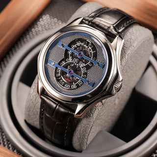 OBLVLO Top Brand Jump Hour Mechanical Automatic Mens Watch Super Luminous Leather Waterproof Creative Causal Watches DK-J