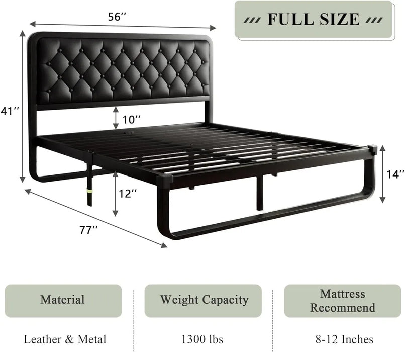 Queen Size Bed Frame, Upholstered Bed Frame with Heavy-Duty Metal Steel Slats, Diamond Tufted Headboard, 12" Storage Space,