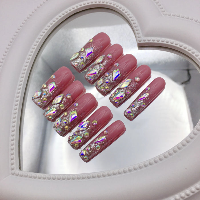 Custom Artificial Fingernails 3D Luxury Crystal Rhinestone Diamond Hand Made Press On nails