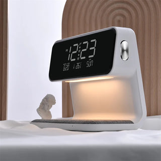 Creative 3 In 1 Bedside Lamp Wireless Charging LCD Screen Alarm Clock Wireless Phone Charger For Iphone Smart Alarm Clock Lamp