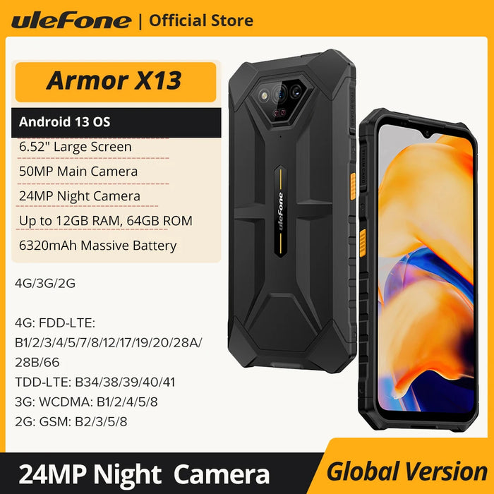 Ulefone Armor X13 Up to 12GB+64G Android 13， 6320mAh 50MP 6.52"NFC 4G ，GPS Global Version