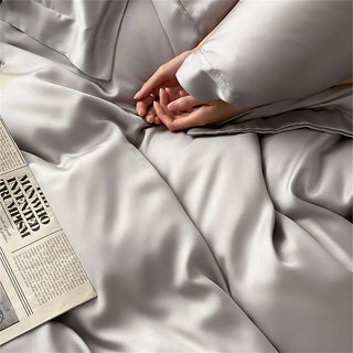 Liv-Esthete Sleep Gift Noble Gray 100% Silk Bedding Set Queen King Duvet Cover Flat Sheet Pillowcase Bed Linen Free Shipping