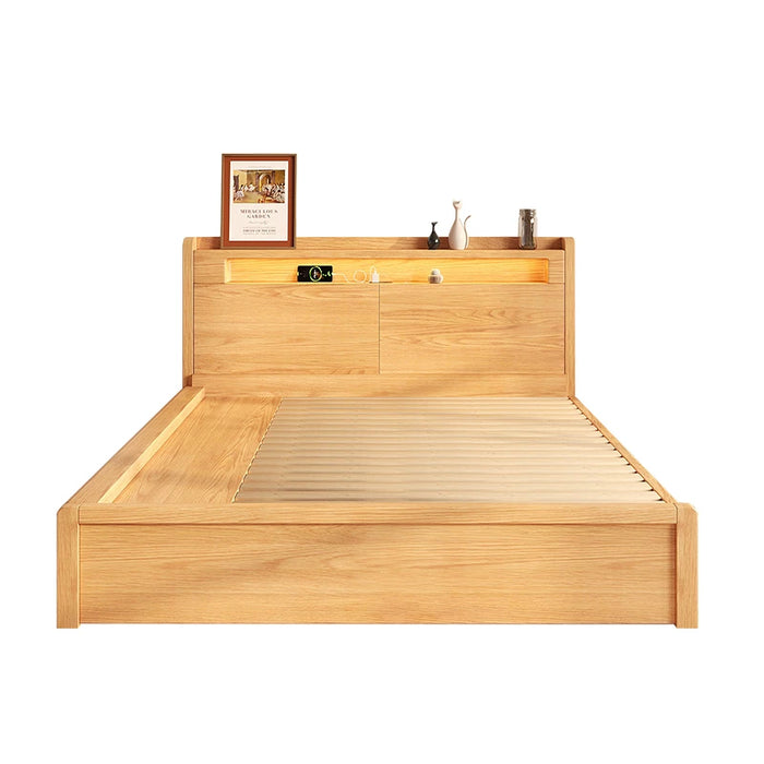 High box solid wood bed, storage box, double bed, small bedroom, tatami bed