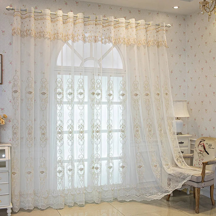 Nordic Modern High-end Luxury European Embroidered Gauze Curtains Living Room Hollow Three-dimensional Window Decor Lace Tulle