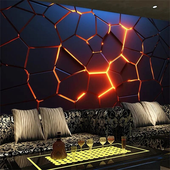 custom papel de parede 3D metal geometric hexagon Front desk wallpaper science technology company embossed KTV mural wall paper