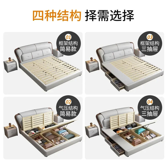 bed American light luxury wood  simple master room leather  soft high box storage network celebrity wedding