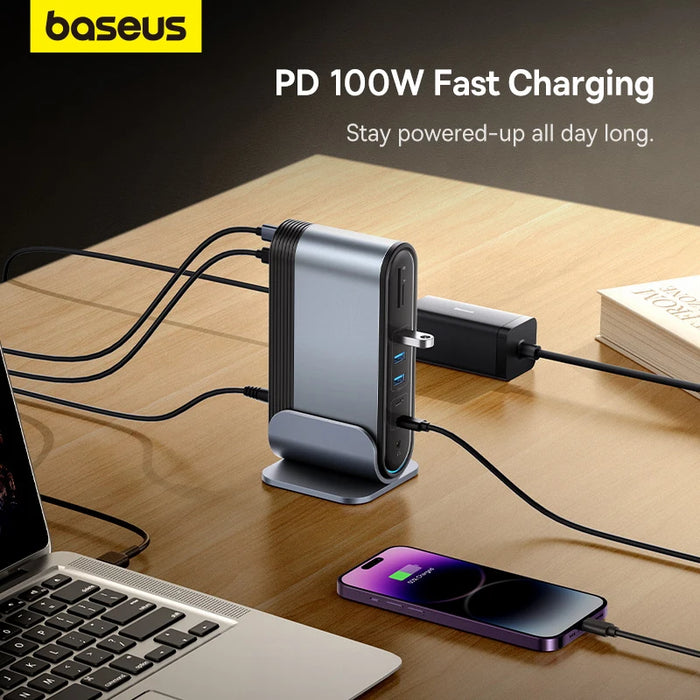 Baseus 17 in 1 Gen2 USB C HUB Dual 4K@60Hz HDMI-compatible DP USB 3.0 with Power Adapter Docking Station for MacBook Pro M1 M2