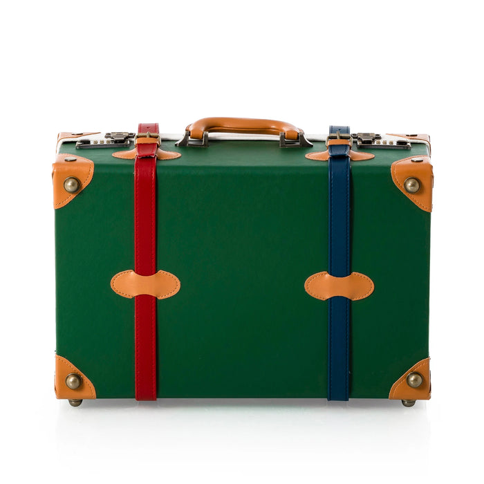 COTRUNKGAE 13" 16" 18" Carry On Bag Pu Overnight Retro Trunk, Vintage Suitcase for Men and Women,  Green/Pearl
