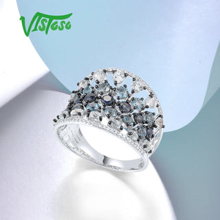 VISTOSO Pure 14K 585 White Gold Rings For Women Sparkling Diamond Blue Sapphire Topaz Ombre Luxury Wedding Gift Fine Jewelry