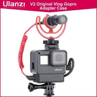 ULANZI V2 Original Vlog Gopro Adapter Case for GoPro Hero 7 6 5 Plastic Housing Case with Extend Microphone Port Cold Shoe Mount