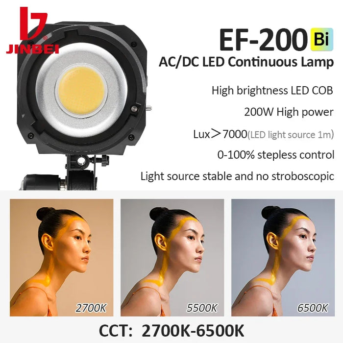 JINBEI EF 200BI -Color temperature AC/DC continuous LED photographic equipment video light