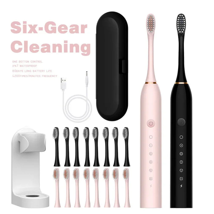 USB Rechargeable Ultrasonic Electric Toothbrush For Adults Sonic Electric Toothbrush Travel Toothbrush With 4 Brush Head 6 Modes