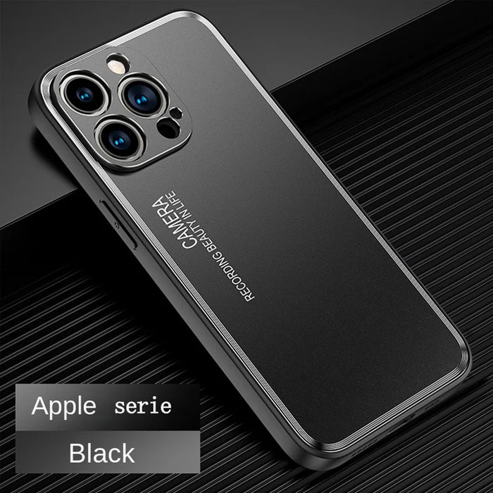 Luxury Metal painted Phone Case For Iphone 11 12 13 14 Pro Max Plus  With Lens Protection TPU Frame Matte Backplate Metal Cover