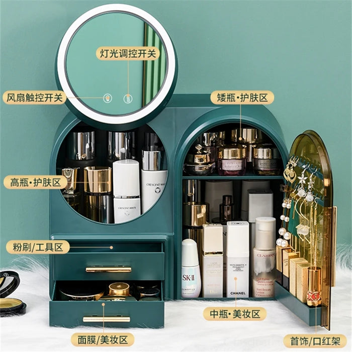 Fashion Big Capacity Cosmetic Storage with Mirror Box Waterproof Dustproof Bathroom Desktop Makeup Organizer Storage Drawer