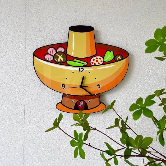 Cartoon Creative Wall Clock Hot Pot Shop Decoration Simplicity Household Hanging Wall Silent Clock Living Room Studio Wall Watch