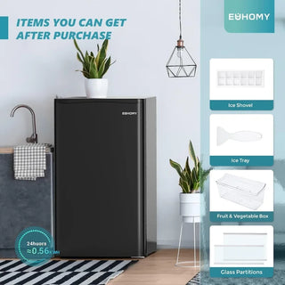 EUHOMY 3.2 Cu.Ft Mini Fridge with Freezer, Single Door Compact Refrigerator, LED light, Adjustable Thermostat, Mini Refrigerator