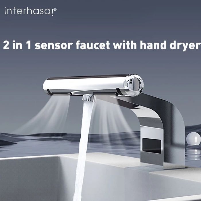 interhasa! Automatic Air Hands Dryer Creative Hands Washing and Drying 2 in 1 Design Air Tap Bathroom Faucet with Hand Dryer