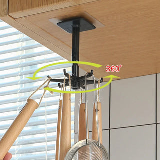 Multi-Purpose Kitchen Hooks 360 Degrees Rotated Rack Self Adhesive 6 Hooks Kitchen Storage Holder Clothes Ties Bag Hanging Rack