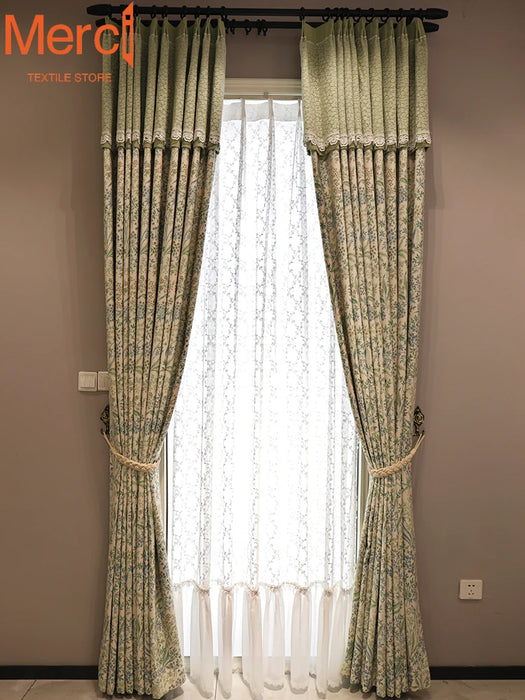 Green American pastoral style Curtains for Living Dining room Bedroom blackout French Light Luxury Bay Window Tulle Custom