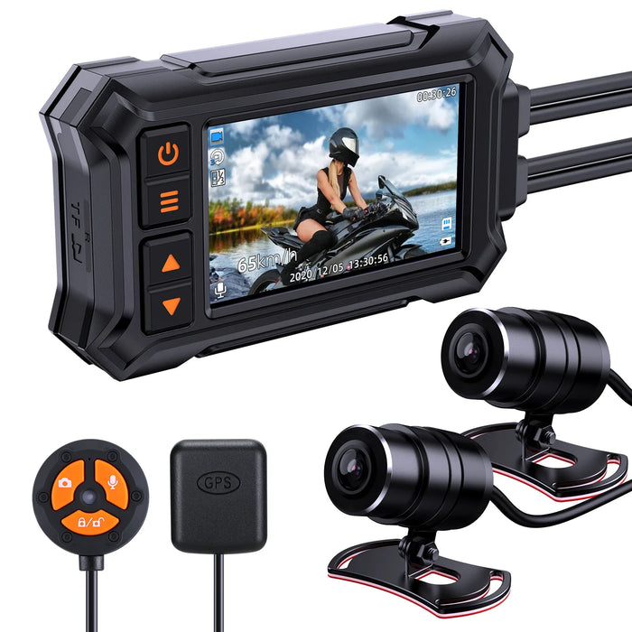 Motor Dash Cam Remote Controller Dual 1080P 30FPS Dual Lens DVR Waterproof Motorcycle Dash Camera